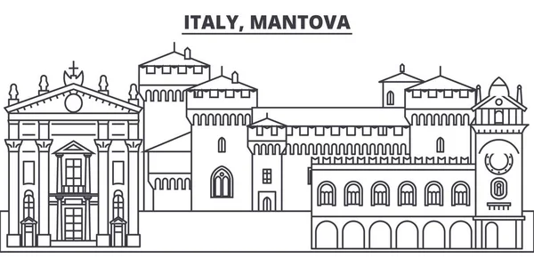 Italia, Mantova linea skyline vettoriale illustrazione. Italia, Mantova paesaggio urbano lineare con monumenti famosi, monumenti cittadini, paesaggio vettoriale . — Vettoriale Stock