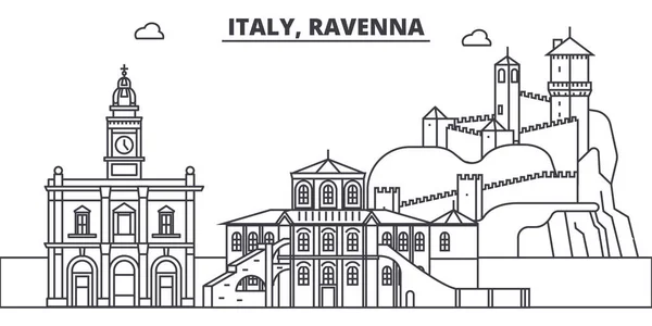 İtalya, Ravenna manzarası vektör çizim line. İtalya, Ravenna doğrusal cityscape ünlü simge, şehir manzaraları, vektör yatay ile. — Stok Vektör