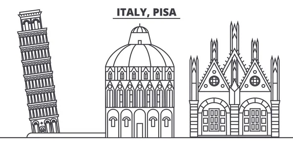 Italie, illustration vectorielle de la ligne d'horizon de Pise. Italie, Paysage urbain linéaire de Pise avec des sites célèbres, sites touristiques, paysage vectoriel . — Image vectorielle