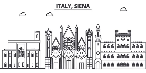 意大利, 锡耶纳线天际线矢量图。意大利, 锡耶纳线形城市景观, 著名地标, 城市景观, 矢量景观. — 图库矢量图片