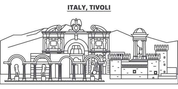 Italie, illustration vectorielle de la ligne d'horizon de Tivoli. Italie, Tivoli paysage urbain linéaire avec des sites célèbres, sites touristiques, paysage vectoriel . — Image vectorielle