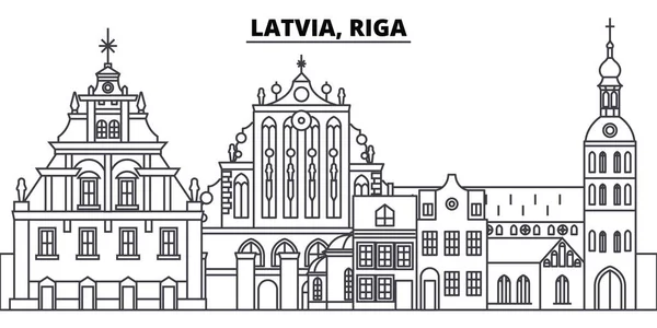 Lotyšsko Riga Linie Panorama Vektorové Ilustrace Lotyšsko Riga Lineární Panoráma — Stockový vektor