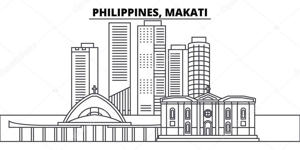 Philippines, Makati line skyline vector illustration. Philippines, Makati linear cityscape with famous landmarks, city sights, vector landscape. 
