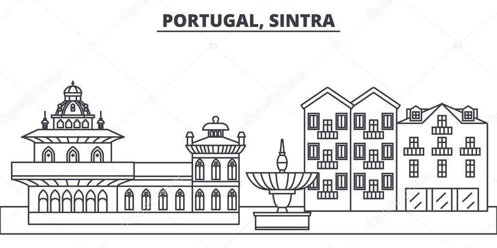 Portugal, Sintra line skyline vector illustration. Portugal, Sintra linear cityscape with famous landmarks, city sights, vector landscape. 