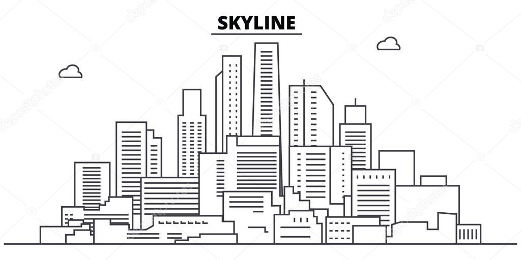 Skyline line skyline vector illustration. Skyline linear cityscape with famous landmarks, city sights, vector landscape. 