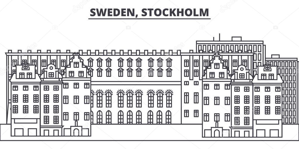 Sweden, Stockholm line skyline vector illustration. Sweden, Stockholm linear cityscape with famous landmarks, city sights, vector landscape. 