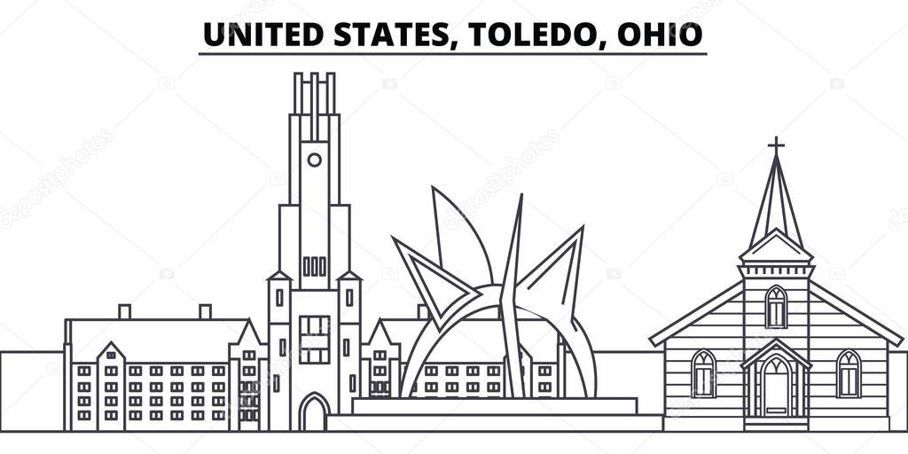 Estados Unidos, Toledo, Ohio línea skyline vector ilustración. Estados