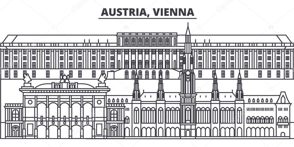 Austria, Vienna line skyline vector illustration. Austria, Vienna linear cityscape with famous landmarks, city sights, vector landscape. 