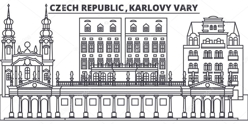Czech Republic, Karlovy Vary line skyline vector illustration. czech Republic, Karlovy Vary linear cityscape with famous landmarks, city sights, vector design landscape.