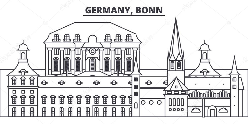Germany, Bonn line skyline vector illustration. Germany, Bonn linear cityscape with famous landmarks, city sights, vector landscape. 
