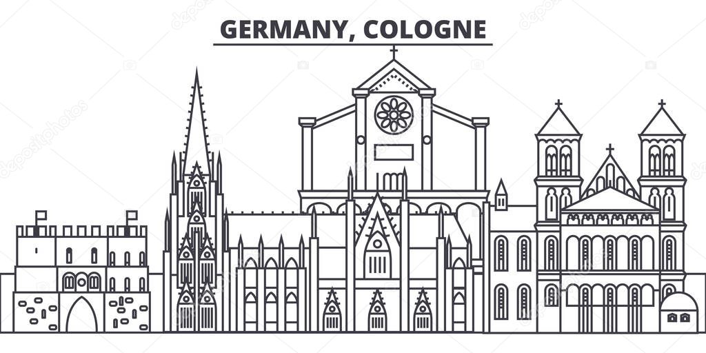 Germany, Cologne line skyline vector illustration. Germany, Cologne linear cityscape with famous landmarks, city sights, vector landscape. 