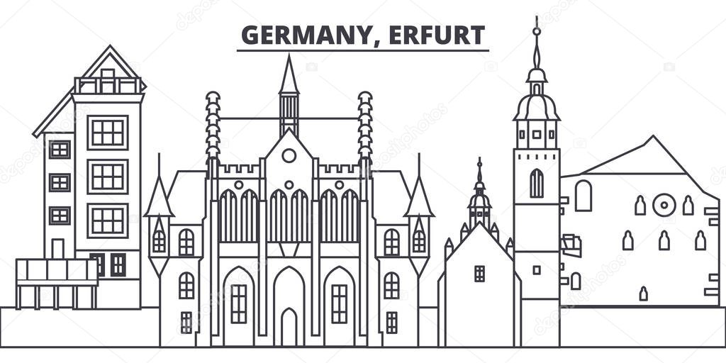 Germany, Erfurt line skyline vector illustration. Germany, Erfurt linear cityscape with famous landmarks, city sights, vector landscape. 