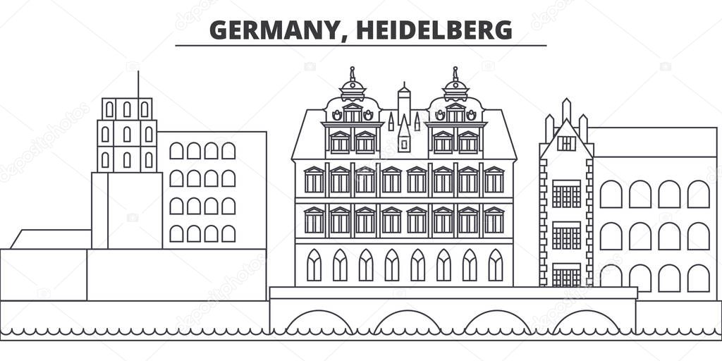 Germany, Heidelberg line skyline vector illustration. Germany, Heidelberg linear cityscape with famous landmarks, city sights, vector landscape. 