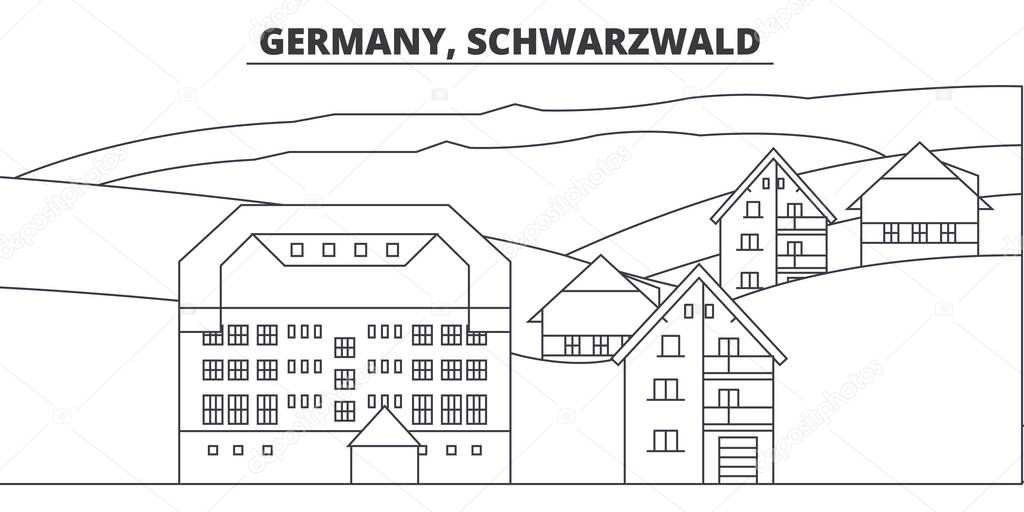 Germany, Schwarzwald line skyline vector illustration. Germany, Schwarzwald linear cityscape with famous landmarks, city sights, vector landscape. 