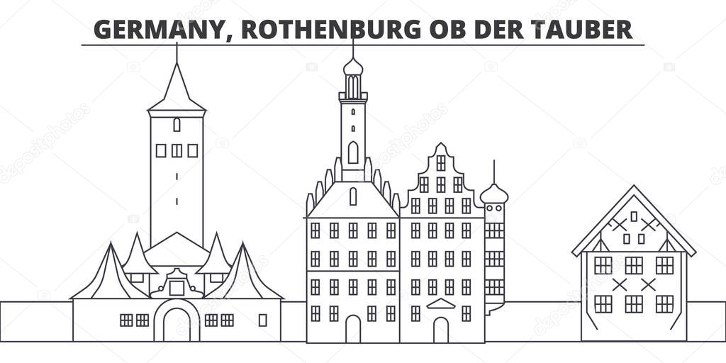 Germany, Rothenburg Ob Der Tauber line skyline vector illustration. Germany, Rothenburg Ob Der Tauber linear cityscape with famous landmarks, city sights, vector landscape. 