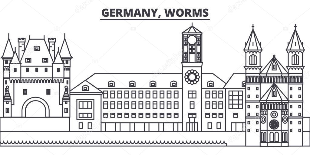 Germany, Worms line skyline vector illustration. Germany, Worms linear cityscape with famous landmarks, city sights, vector landscape. 