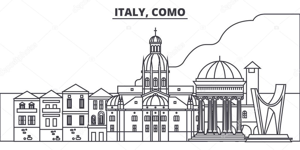 Italy, Como line skyline vector illustration. Italy, Como linear cityscape with famous landmarks, city sights, vector landscape. 