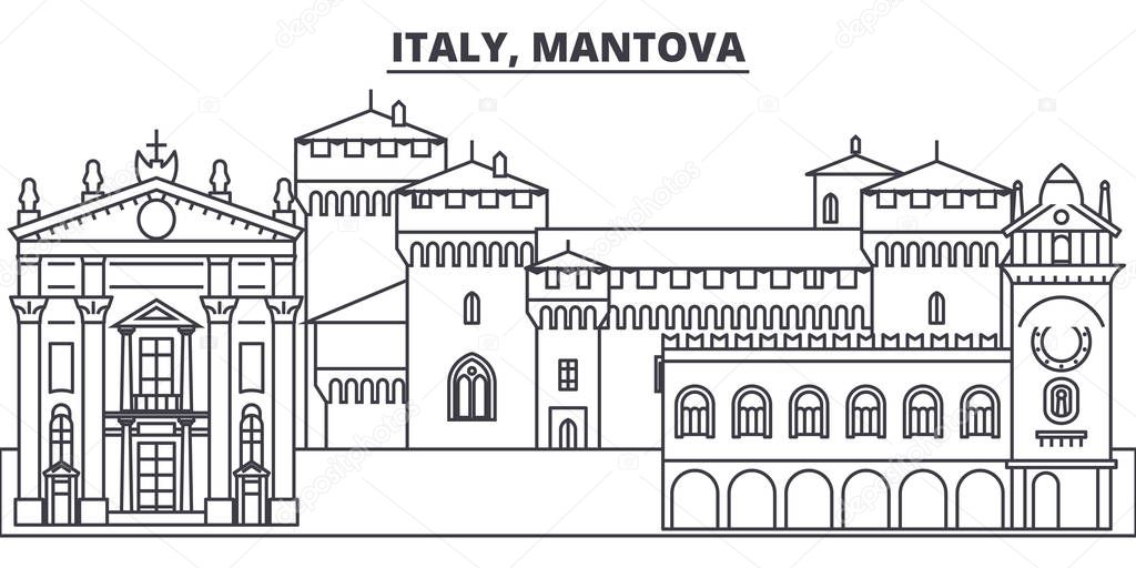 Italy, Mantova line skyline vector illustration. Italy, Mantova linear cityscape with famous landmarks, city sights, vector landscape. 