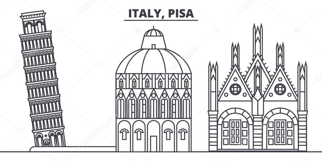 Italy, Pisa line skyline vector illustration. Italy, Pisa linear cityscape with famous landmarks, city sights, vector landscape. 