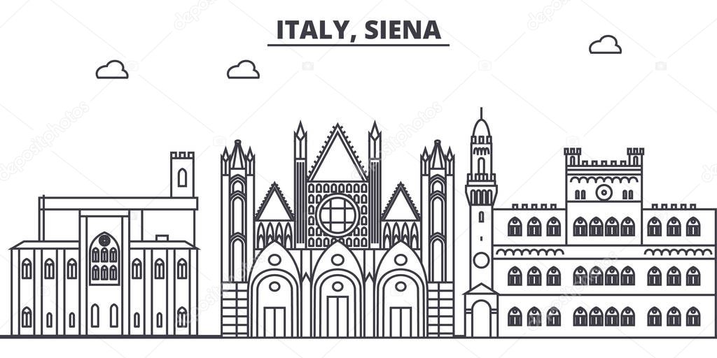 Italy, Siena line skyline vector illustration. Italy, Siena linear cityscape with famous landmarks, city sights, vector landscape. 