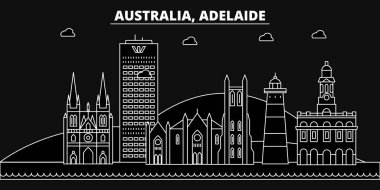 Adelaide siluet manzarası. Avustralya - Adelaide vektör şehir, Avustralya doğrusal mimarisi, binalar. Adelaide seyahat illüstrasyon, anahat yerler. Avustralya düz simgesi, Avustralya hat afiş