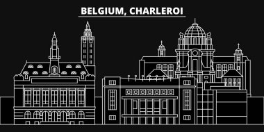 Charleroi siluet manzarası. Belçika - Charleroi vektör şehir, Belçikalı doğrusal mimarisi, binalar. Charleroi seyahat illüstrasyon, anahat yerler. Belçika düz simgeler, Belçikalı hat afiş