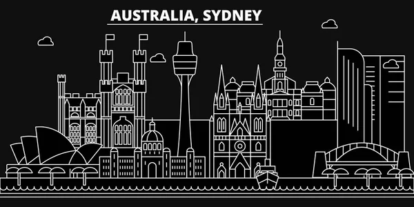 シドニーのシルエット スカイライン。オーストラリア - シドニー ベクトル都市、オーストラリアの線形の建築、建物。シドニー行旅行イラスト、ランドマーク。オーストラリア フラット アイコン、オーストラリア概要デザイン バナー — ストックベクタ
