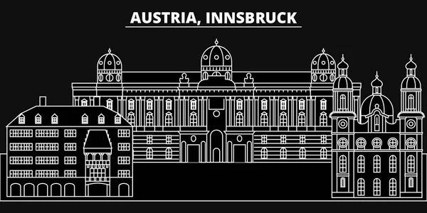Silhouette d'Innsbruck skyline. Autriche - Innsbruck ville vectorielle, architecture linéaire autrichienne, bâtiments. Illustration de voyage d'Innsbruck, esquisse des monuments. Autriche icônes plates, bannière de ligne autrichienne — Image vectorielle