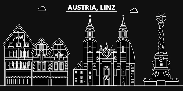 Linz Panorama siluetu. Rakousko - Linz vektor město, rakouský lineární architektura, budovy. Linz cestování ilustrace, přehled památek. Rakousko ploché ikony, Rakouská linie nápisu — Stockový vektor