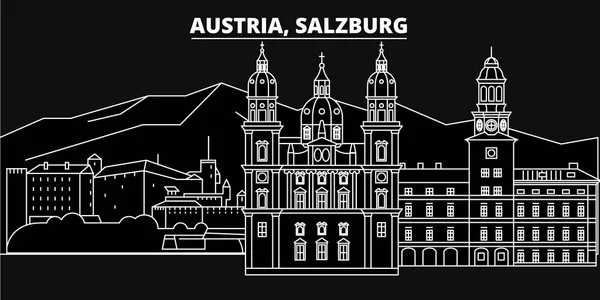 Σάλτσμπουργκ σιλουέτα στον ορίζοντα. Αυστρία - διάνυσμα ταξειδια, Αυστριακή γραμμική αρχιτεκτονική, κτήρια. Σάλτσμπουργκ ταξιδιωτικό εικονογράφηση, περίγραμμα ορόσημα. Επίπεδες εικόνες Αυστρία, Αυστριακή γραμμή πανό — Διανυσματικό Αρχείο