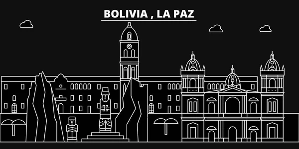 Skyline silhouette La Paz. Bolivia - La Paz città vettoriale, architettura lineare boliviana, edifici. Illustrazione di viaggio La Paz, cenni storici. Bolivia icone piatte, banner della linea boliviana — Vettoriale Stock