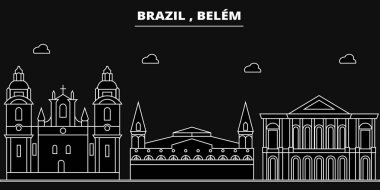 Belem siluet manzarası. Brezilya - Belem vektör şehir, Brezilyalı doğrusal mimarisi, binalar. Belem seyahat illüstrasyon, anahat yerler. Brezilya düz simgeler, Brezilyalı hat afiş