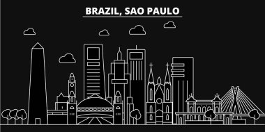 Sao Paulo siluet manzarası. Brezilya - Sao Paulo vektör şehir, Brezilyalı doğrusal mimarisi, binalar. Sao Paulo Seyahat illüstrasyon, anahat yerler. Brezilya düz simgeler, Brezilyalı hat afiş