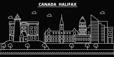 Halifax siluet manzarası. Kanada - Halifax vektör city, Kanada doğrusal mimarisi, binalar. Halifax seyahat illüstrasyon, anahat yerler. Kanada düz simgeler, Kanada hat afiş