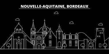 Bordeaux siluet manzarası. Fransa - Bordeaux vektör şehir, Fransız doğrusal mimarisi, binalar. Bordeaux illüstrasyon, anahat yerler seyahat. Fransa düz simgeler, Fransız hat afiş