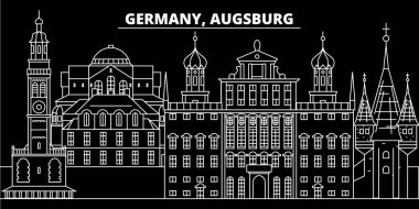 Augsburg siluet manzarası. Almanya - Augsburg vektör şehir, Alman doğrusal mimarisi, binalar. Augsburg Seyahat illüstrasyon, anahat yerler. Almanya düz simgeler, Alman hat afiş