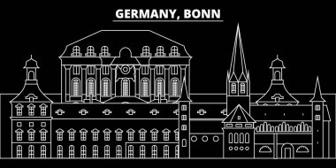 Bonn siluet manzarası. Almanya - Bonn vektör şehir, Alman doğrusal mimarisi, binalar. Bonn Seyahat illüstrasyon, anahat yerler. Almanya düz simgeler, Alman hat afiş