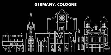 Köln siluet manzarası. Almanya - Köln vektör şehir, Alman doğrusal mimarisi, binalar. Köln seyahat illüstrasyon, anahat yerler. Almanya düz simgeler, Alman hat afiş