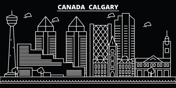 Calgary silueta Panorama. Kanada - Calgary vektor město, kanadský lineární architektura, budovy. Calgary cestování ilustrace, přehled památek. Kanada ploché ikony, kanadská linie nápisu — Stockový vektor