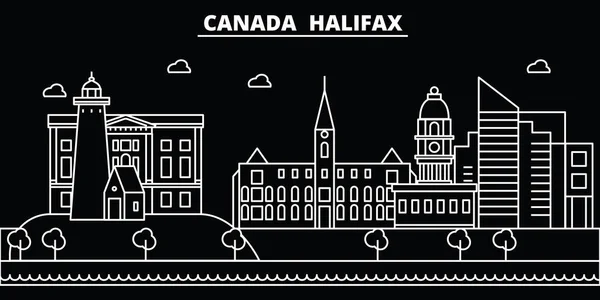 Halifax siluett skyline. Kanada - Halifax vektor city, kanadensisk linjär arkitektur, byggnader. Halifax resa illustration, disposition sevärdheter. Kanada platt ikoner, kanadensisk linje banner — Stock vektor