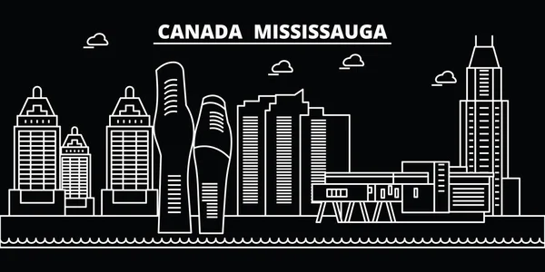 미시 소거 실루엣 스카이 라인. 캐나다-미시 소거 벡터 도시, 캐나다 선형 건축, 건물. 미시 소거 여행 그림, 개요 랜드마크입니다. 캐나다 플랫 아이콘, 캐나다 라인 배너 — 스톡 벡터