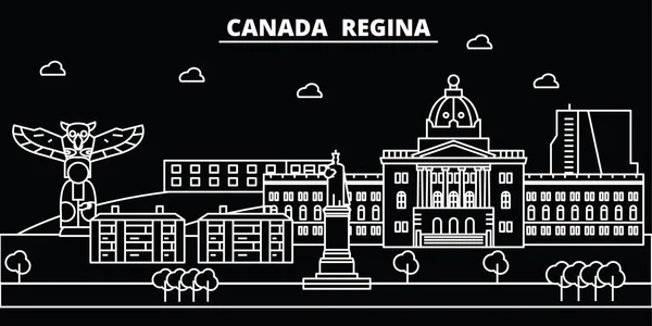 레지나 실루엣 스카이 라인. 캐나다-레지나 벡터 도시, 캐나다 선형 건축, 건물. 레지나 여행 그림, 개요 랜드마크입니다. 캐나다 플랫 아이콘, 캐나다 라인 배너 — 스톡 벡터