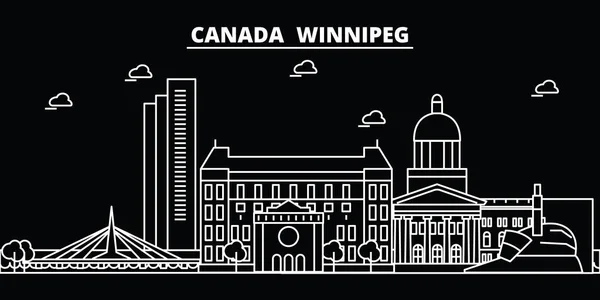 Skyline de la silueta Winnipeg. Canadá - Winnipeg ciudad vectorial, arquitectura lineal canadiense, edificios. Winnipeg ilustración de viajes, esbozar puntos de referencia. Canadá iconos planos, bandera de línea canadiense — Vector de stock