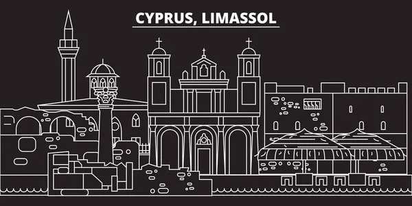 Limassol silhouette skyline. Chypre - Limassol ville vectorielle, architecture linéaire chypriote, bâtiments. Limassol illustration de voyage, esquisser des points de repère. Chypre icônes plates, bannière de ligne chypriote — Image vectorielle