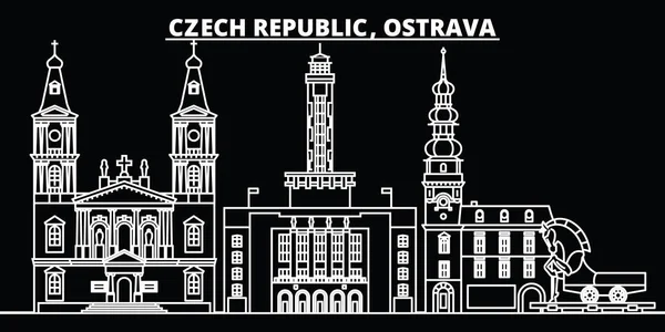 Силуэт Остравы на горизонте. Чешская Республика - город-вектор Остравы, чешская линейная архитектура, здания. Острава путешествия иллюстрация, очертания достопримечательностей. Чешская Республика плоские иконки, чехословацкий баннер — стоковый вектор