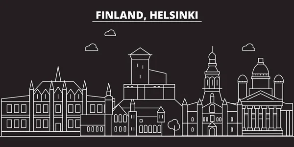 Silhouette von Helsinki. Finnland - Helsinki-Vektorstadt, finnische lineare Architektur, Gebäude. Helsinki Reise Illustration, umreißen Sehenswürdigkeiten. Finnland flache Symbole, finnisches Linienbanner — Stockvektor