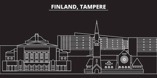 Línea de silueta de Tampere. Finlandia - Tampere vector de la ciudad, finlandés arquitectura lineal, edificios. Ilustración de viaje de Tampere, delinear puntos de referencia. Finlandia iconos planos, bandera de línea finlandesa — Vector de stock