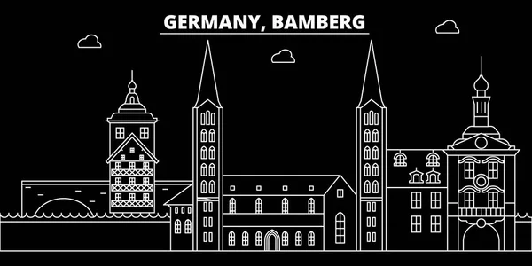 Bamberg silueta Panorama. Německo - vektor město Bamberg, německý lineární architektura, budovy. Bamberg cestování ilustrace, přehled památek. Německo ploché ikony, německé linie nápisu — Stockový vektor