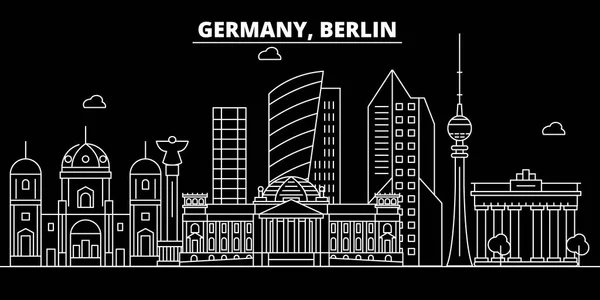 Berlin city silhouette skyline. Germany - Berlin city vector city, german linear architecture, buildings. Berlin city travel illustration, outline landmarks. Germany flat icons, german line banner — Stock Vector