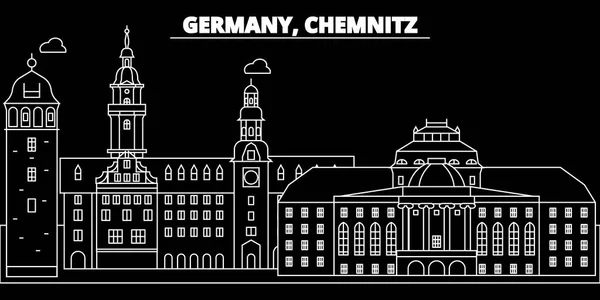 Chemnitz silhueta skyline. Alemanha - Chemnitz vector city, arquitetura linear alemã, edifícios. Chemnitz ilustração viagem, marcos esboço. Alemanha ícones planos, banner linha alemã — Vetor de Stock